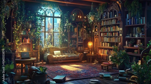 lofi magic fantasy world interior