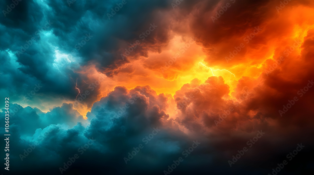 Fiery Sky with Lightning Illustration Fiery Sky with Lightning Illustration