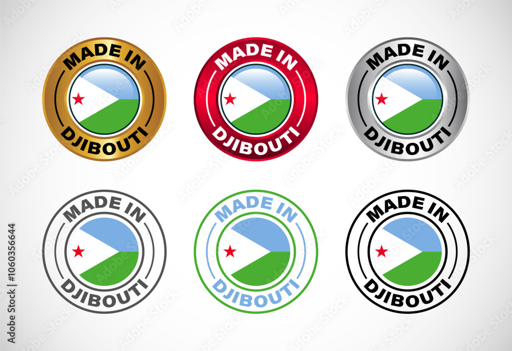 Made in Djibouti label icon with flag. Icon set for business, badge, seal, sticker, logo, and symbol Made in Djibouti label icon with flag. Icon set for business, badge, seal, sticker, logo, and symbol