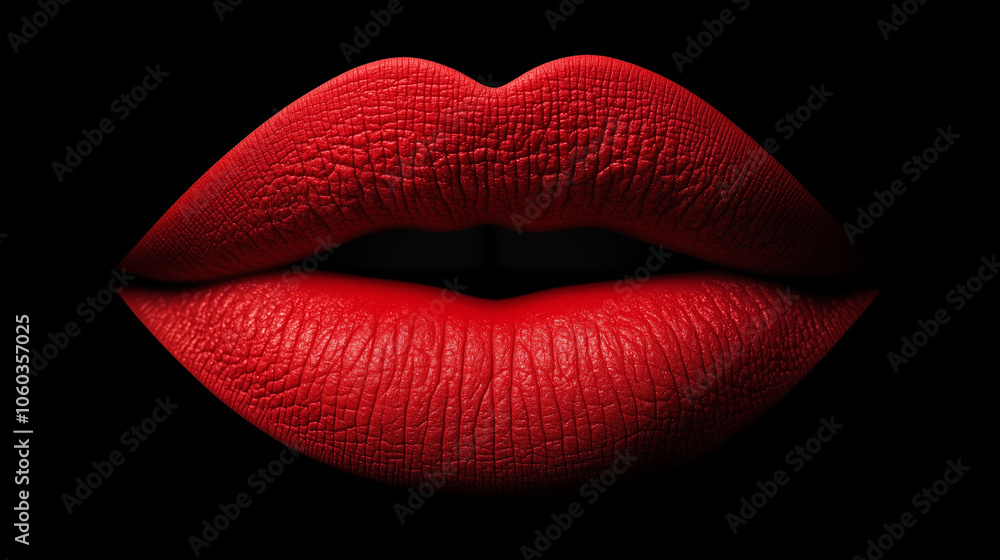Elegant red lips poised against a dark background showcasing a striking beauty statement in the world of cosmetics Elegant red lips poised against a dark background showcasing a striking beauty statement in the world of cosmetics