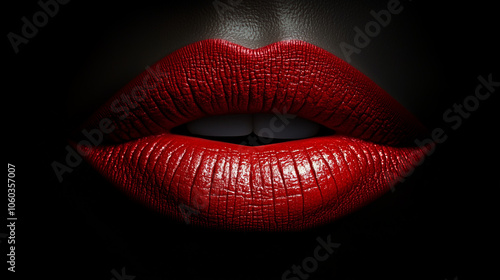 Captivating close-up of bold red lips illuminated against a dark backdrop, symbolizing allure and confidence in vibrant beauty