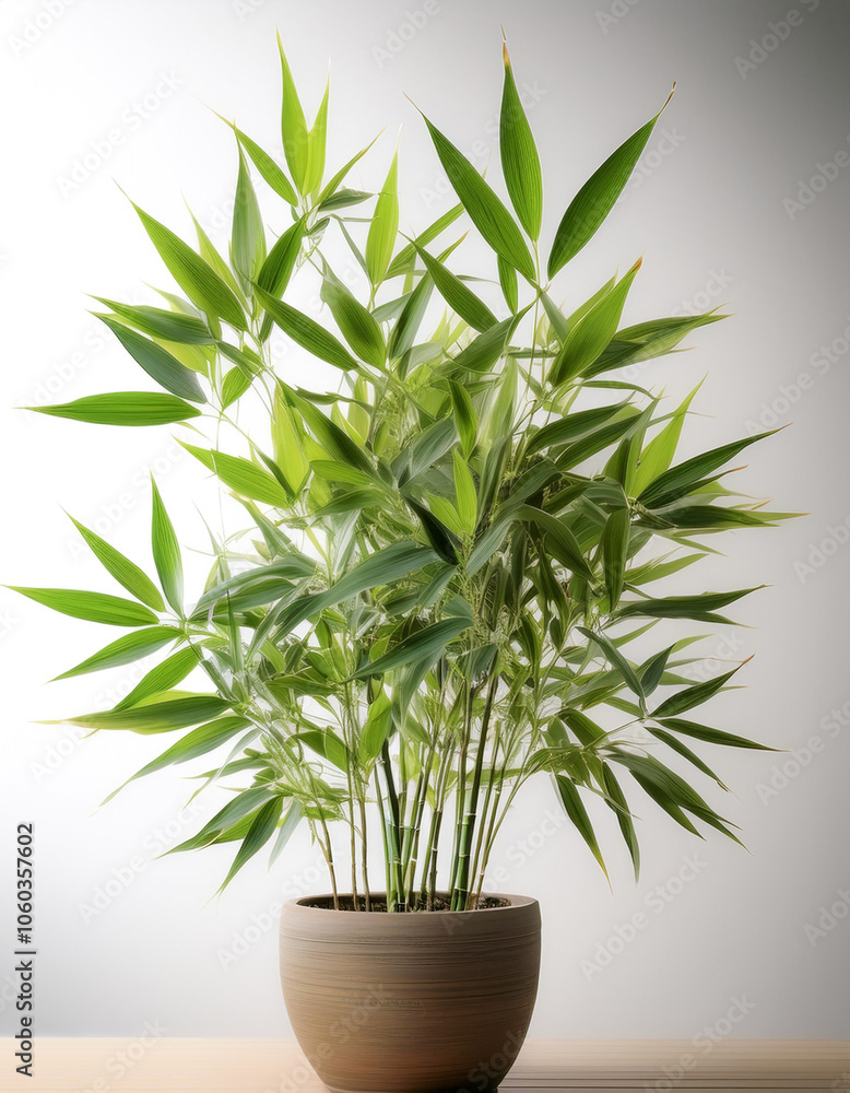 Bamboo leaves in a pot isolated white background Bamboo leaves in a pot isolated white background