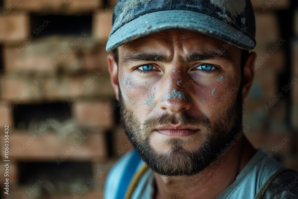 A man with blue eyes and a baseball cap A man with blue eyes and a baseball cap