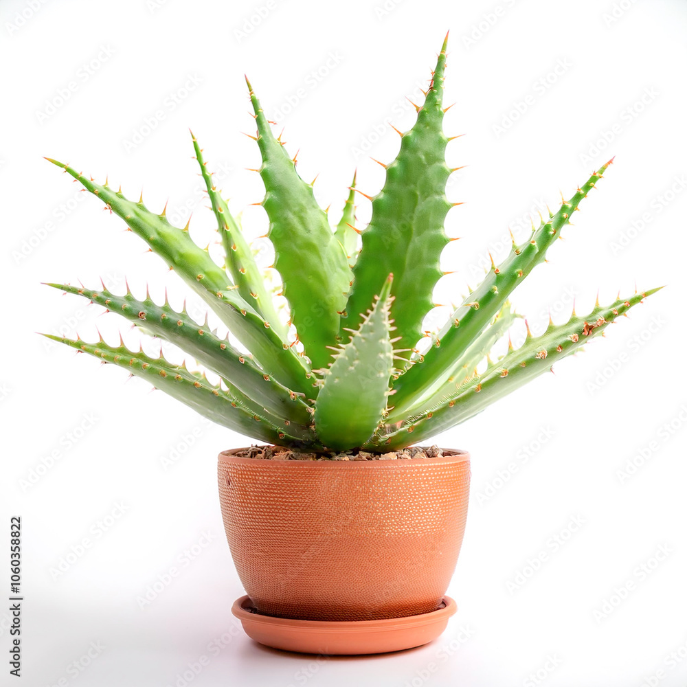 Cactus Leaves in a pot isolated white background Cactus Leaves in a pot isolated white background