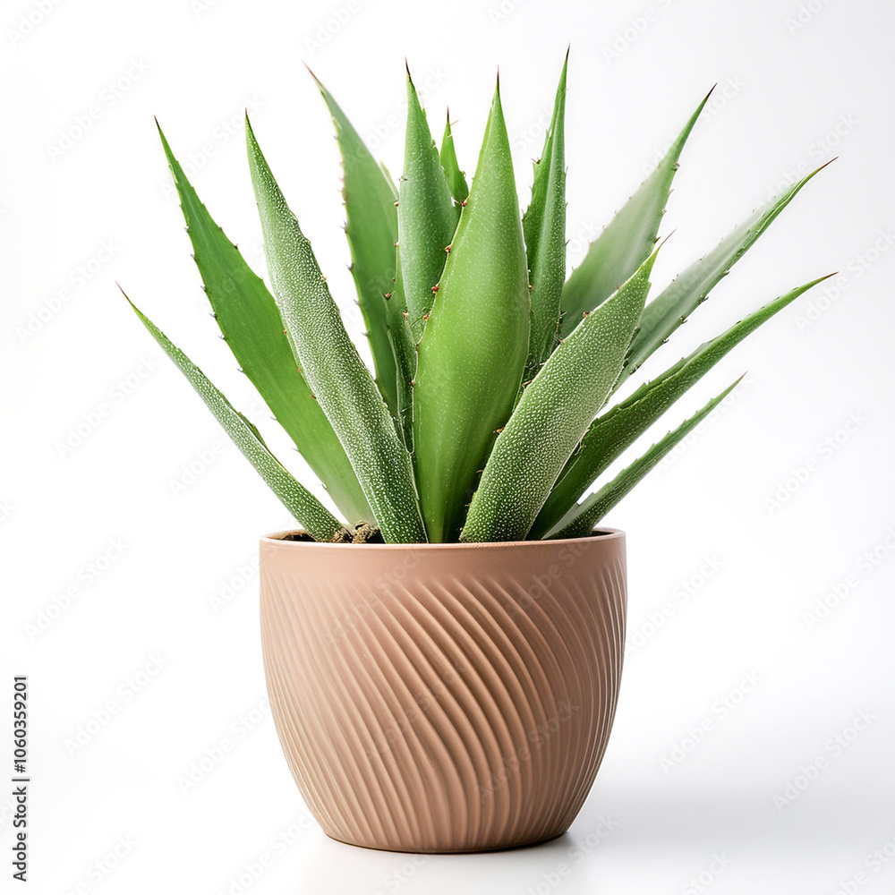 Cactus Leaves in a pot isolated white background Cactus Leaves in a pot isolated white background