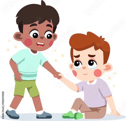 Kid Helping a Friend Who Fell Down