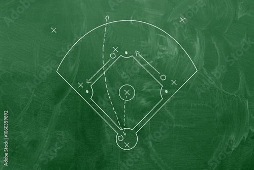 Fotografi Baseball play strategy drawn on chalk board