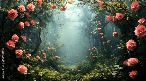 Misty Forest Path with Bloo...