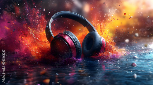 Headphones in Splash of Col...