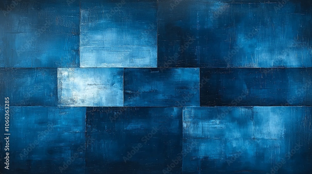 A modern abstract artwork featuring various shades of blue in a geometric arrangement. A modern abstract artwork featuring various shades of blue in a geometric arrangement.