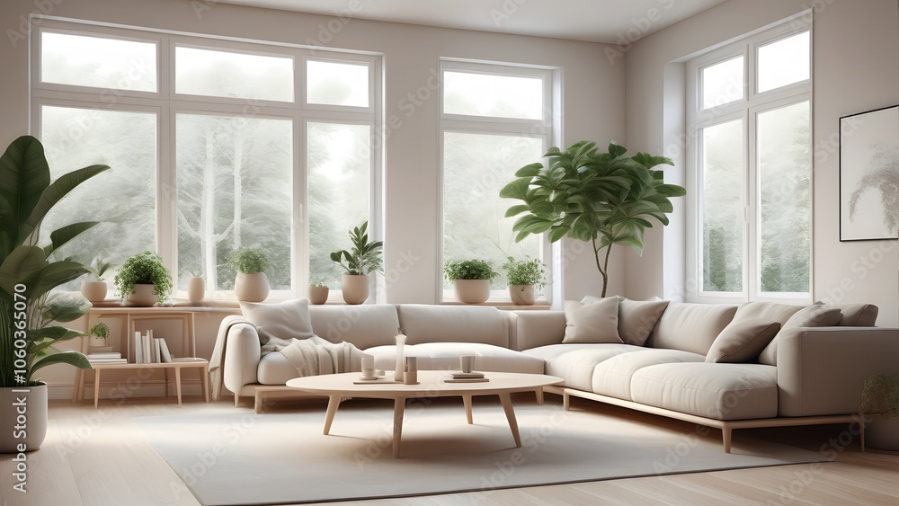 Modern Minimalist Living Space with Large Windows, Natural Light, and Earthy Decor Creating an Inviting Ambiance (35)