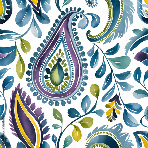 paisley pattern, surface pattern design, soft watercolor illustration