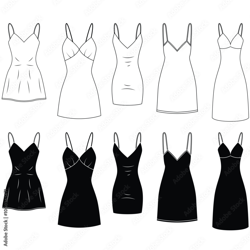 Female dress mockup collection vector illustration. Female dress mockup collection vector illustration.