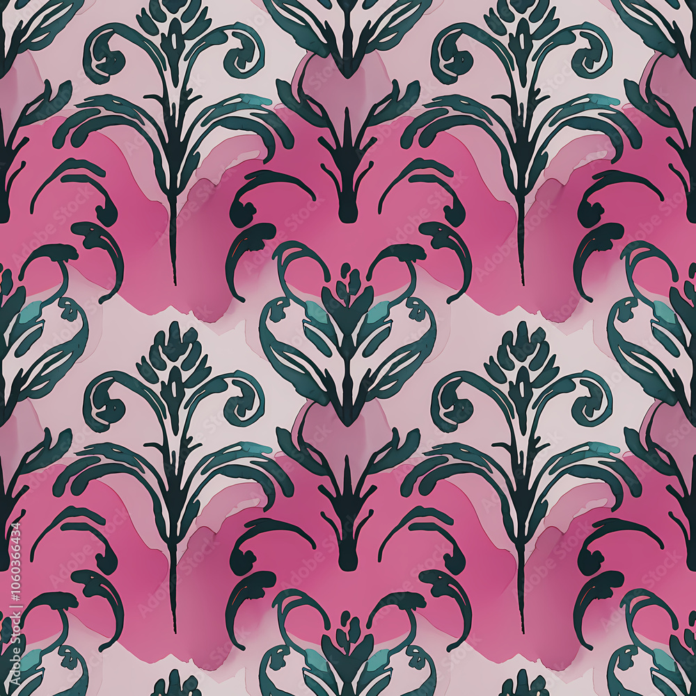 acanthus pattern, surface design pattern, soft watercolor illustration acanthus pattern, surface design pattern, soft watercolor illustration