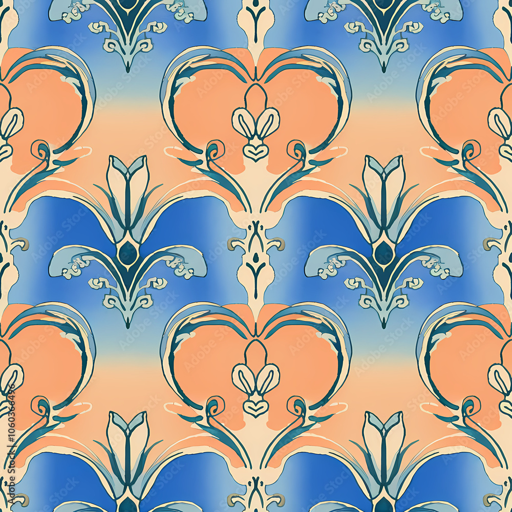 acanthus pattern, surface design pattern, soft watercolor illustration acanthus pattern, surface design pattern, soft watercolor illustration