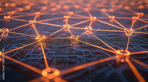 Interconnected Lines and Nodes Creating a Digital Network Symbolizing Collaboration in a Soft Neutral Background