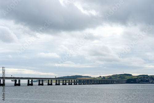 Dundee Scotland: 4th Aug 2024: Tay Road Bridge panorama on a cloudy moody day photo