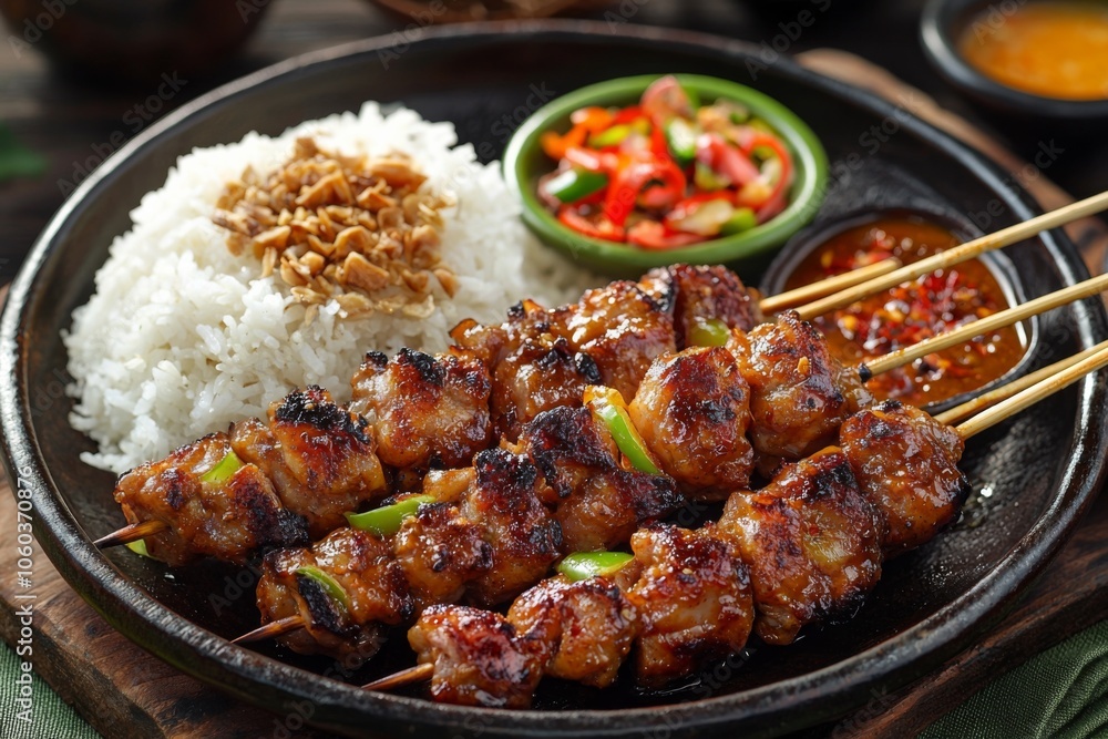 Fototapeta premium Indonesian Satay Food Menu close up