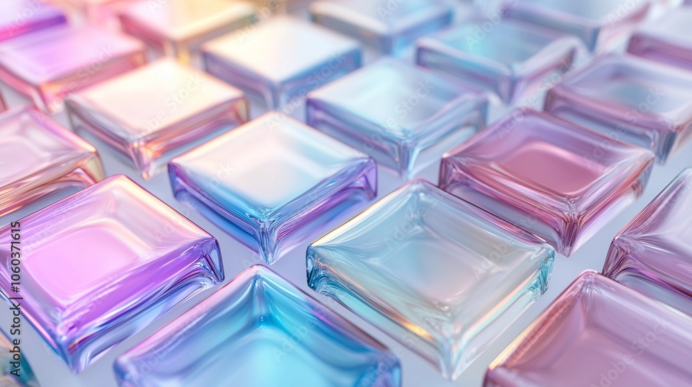 Abstract Futuristic Glass Squares with Holographic Effect on a White Background for Modern Design Elements Abstract Futuristic Glass Squares with Holographic Effect on a White Background for Modern Design Elements