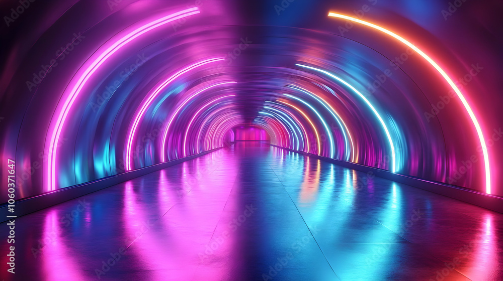Neon Lights Tunnel 3D Render Neon Lights Tunnel 3D Render