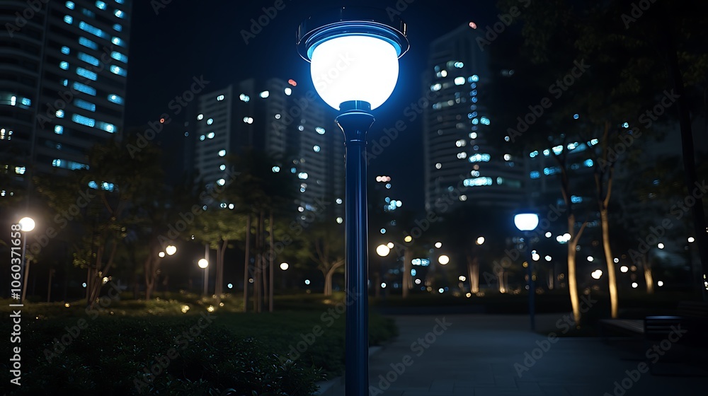 Fototapeta premium Night Street Light with City Skyline Abstract Gradient Background with Copy Space
