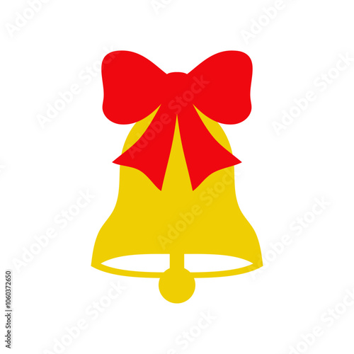 Tiempo de Navidad. Logo campana de boda. Campana de navidad con lazo de cinta para felicitaciones y tarjetas