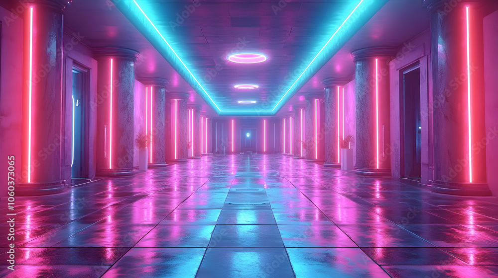 Neon Lights Hallway - 3D Illustration Neon Lights Hallway - 3D Illustration