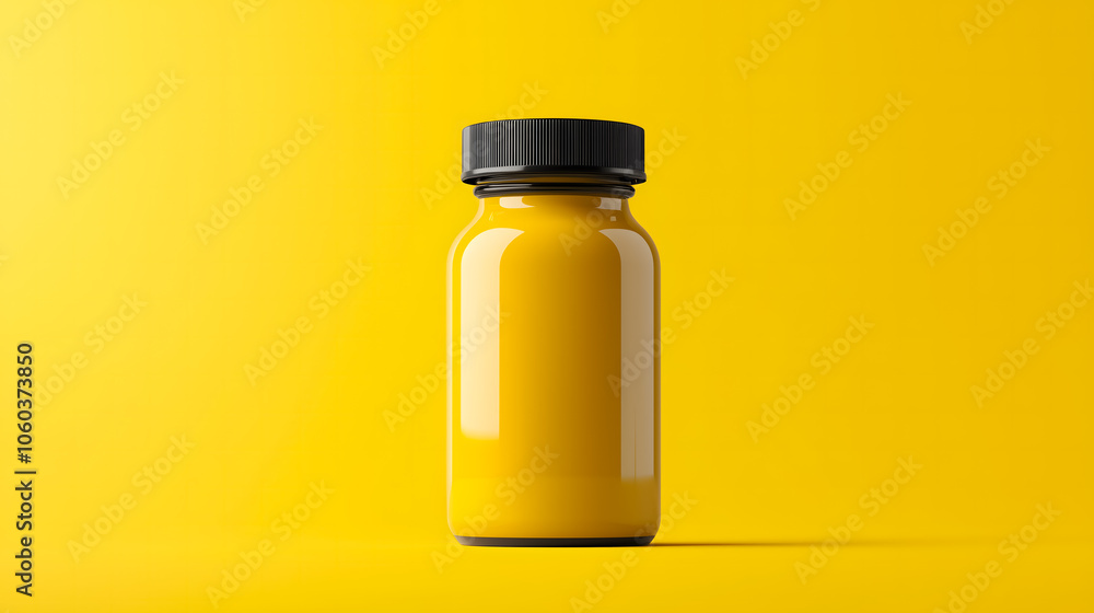 Yellow Bottle with Black Cap on Yellow Background Yellow Bottle with Black Cap on Yellow Background