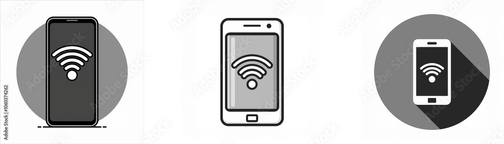 Three variations of a smartphone with a wifi icon on the screen. Three variations of a smartphone with a wifi icon on the screen.
