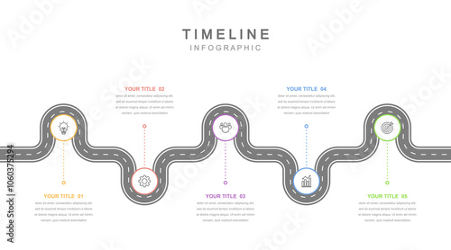 Business road map timeline infographic concept. with icons and 5 options, workflow layout, diagram, report, web design. Creative, vector, illustration.