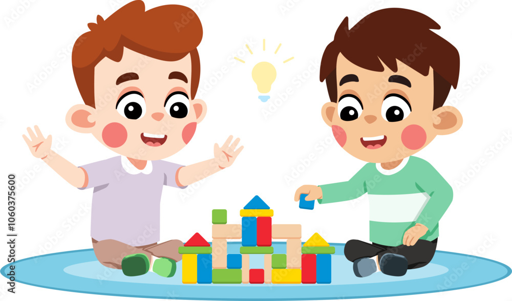 Kid Helping a Friend Build Something With Blocks Kid Helping a Friend Build Something With Blocks