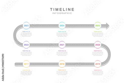 Infographic workflow diagram 9 Important historical event timeline for Business Presentations. Timeline diagram, report, web design. Creative, vector, illustration