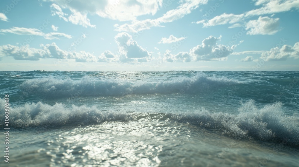 Obraz premium A tranquil ocean scene with waves gently crashing on the shore, evoking calm and determination.