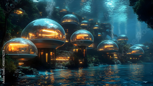 Underwater Domes 3D Illustr...
