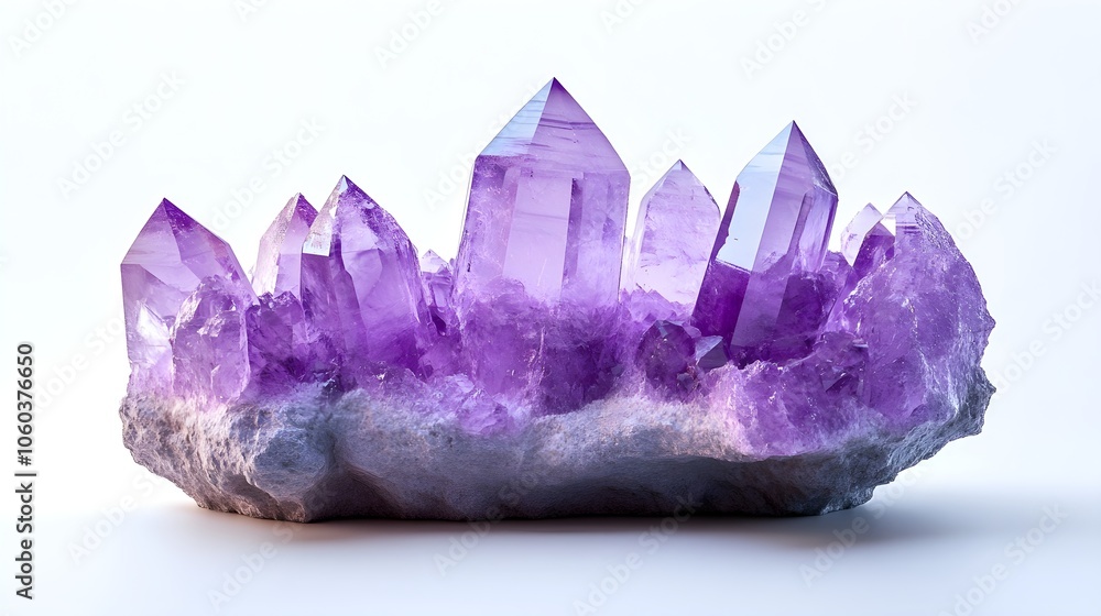 purple natural crystal stone set against a white background, showcasing its vibrant hue and intricate facets purple natural crystal stone set against a white background, showcasing its vibrant hue and intricate facets