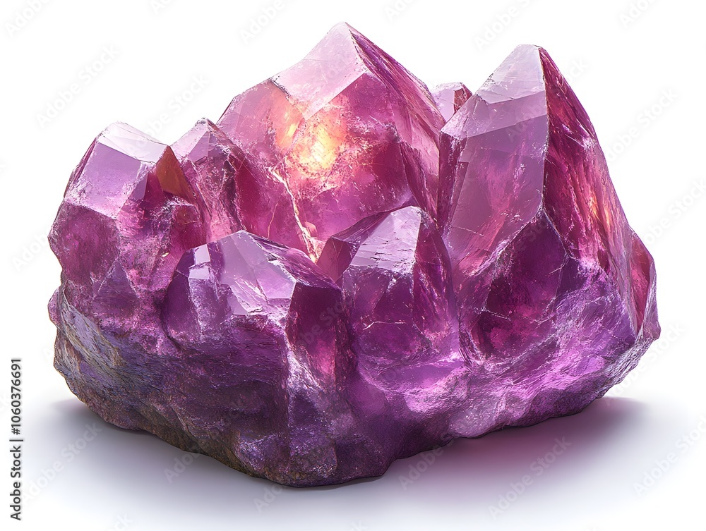 purple natural crystal stone set against a white background, showcasing its vibrant hue and intricate facets purple natural crystal stone set against a white background, showcasing its vibrant hue and intricate facets