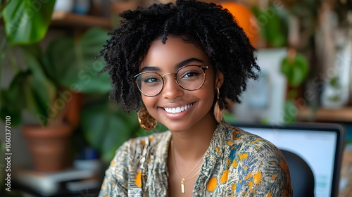 Smiling Woman with Glasses ...