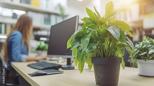 Office Plants Improve Productivity Soft Pastel Background for Graphic Design Templates photo