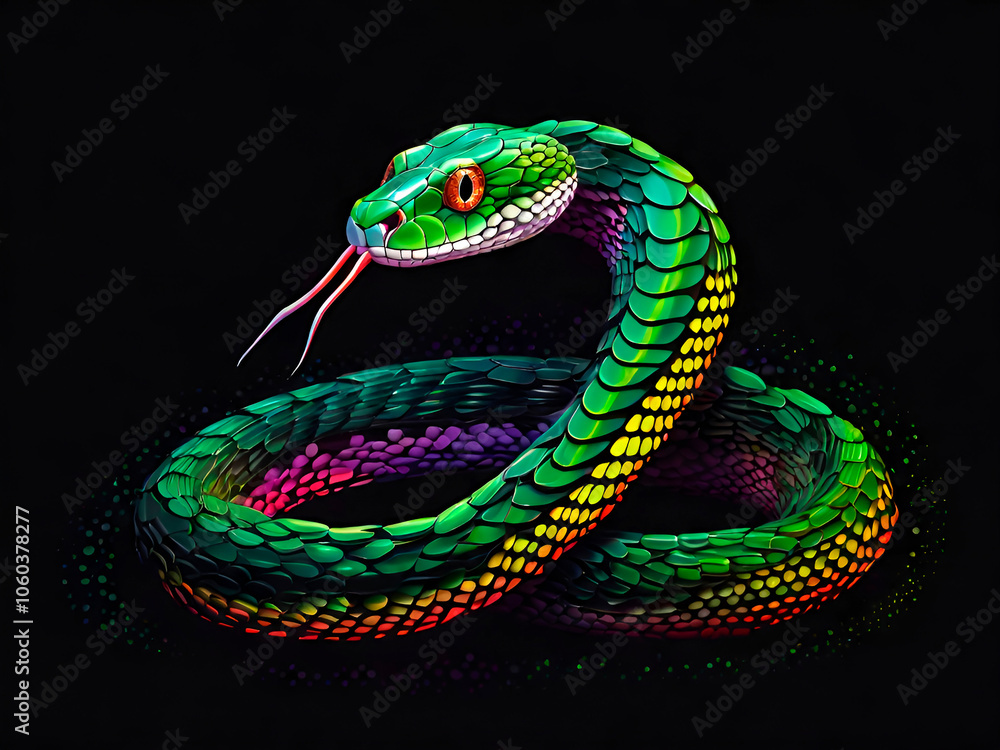 Obraz premium Snake on a black background. Symbol of the year.