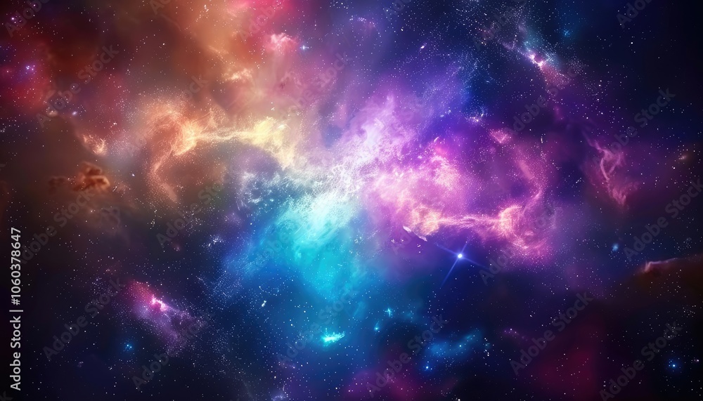 Cosmic Nebula with Stars and Swirling Gaseous Clouds