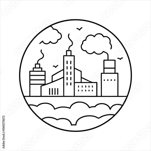 A urban centre air pollution logo icon line art,coloring page, vector illustration .