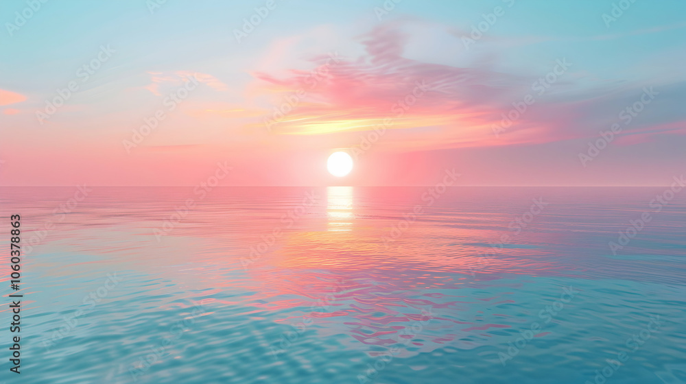Obraz premium Serene Ocean Landscape: Colorful Sunrise and Gentle Waves Background