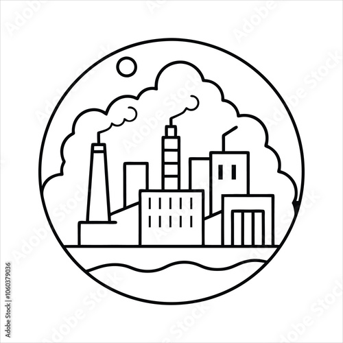 A urban centre air pollution logo icon line art,coloring page, vector illustration .