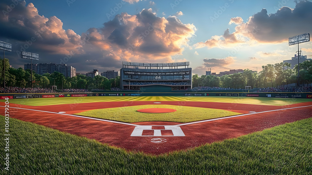 Obraz premium Baseball Field Sunset Background