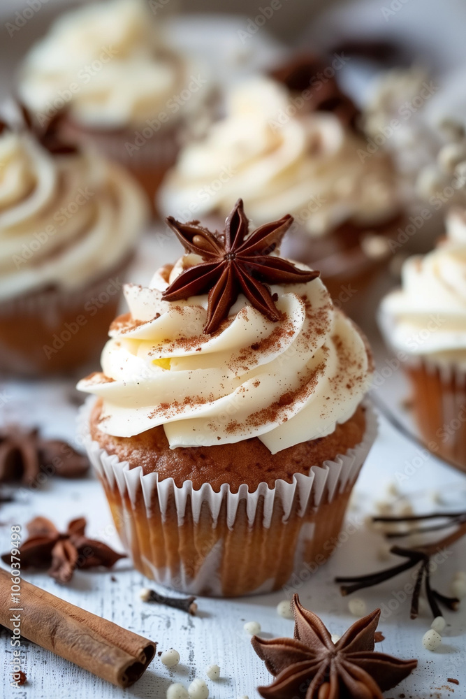 Christmas decorating cupcakes with frosting. Generative AI tools Christmas decorating cupcakes with frosting. Generative AI tools