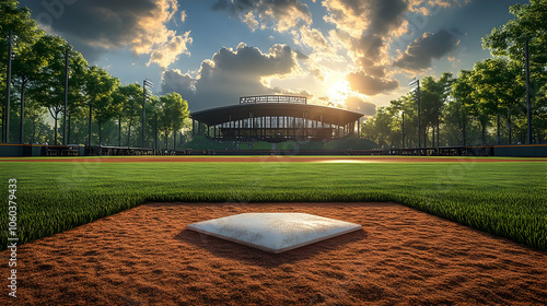 Baseball Field Sunset 3D Il...