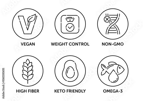 Main features icons for food dietary supplement labeling