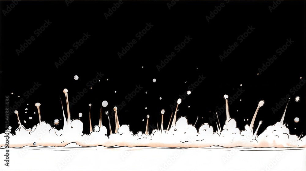 Abstract White Foam and Splashes Against Black Background - Modern Artistic Stock Photo Abstract White Foam and Splashes Against Black Background - Modern Artistic Stock Photo