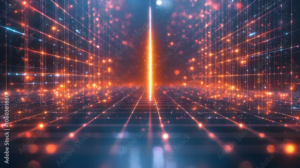 Glowing Digital Grid with Firewall Effects Glowing Digital Grid with Firewall Effects