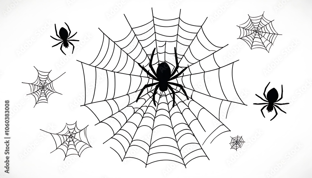Obraz premium Spider web icon set,Spiderweb Icon,halloween, spider, insect, illustration, spider web, vector, black and white, corner, fear, horror, icon set,78
